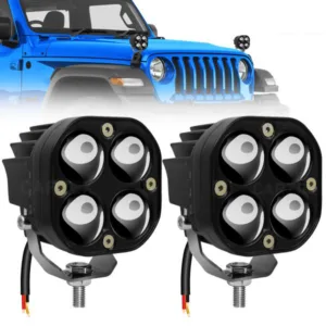 FABTEC 4 LED Big Mini Drive Led Yellow White Projector Fog Light for Motorcycle, Bikes & Scooters with On Off Switch (Set of 2)