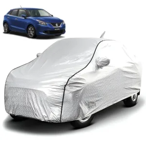 FABTEC - Metallic Silver Black Border Waterproof Car Body Cover for Maruti Suzuki Baleno