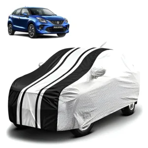 FABTEC - Metallic Silver & Black Stripes Waterproof Car Body Cover for Maruti Suzuki Baleno New
