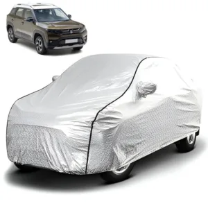 FABTEC - Metallic Silver Black Border Waterproof Car Body Cover for Maruti Suzuki Brezza