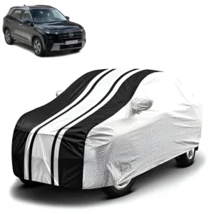 FABTEC - Metallic Silver & Black Stripes Waterproof Car Body Cover for Hyundai Creta