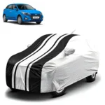 FABTEC - Metallic Silver & Black Stripes Waterproof Car Body Cover for Hyundai Elite I20