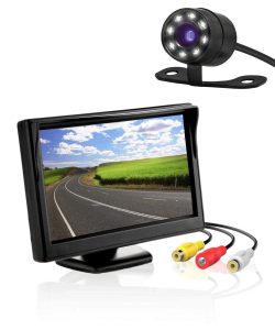 FABTEC 5″ Dashboard TFT Screen with 8 LED Rear View Reverse Parking Hook Camera Combo