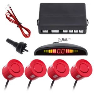 FABTEC Set of 4 Red Car Parking Sensor Kit with LED Parking Assistant