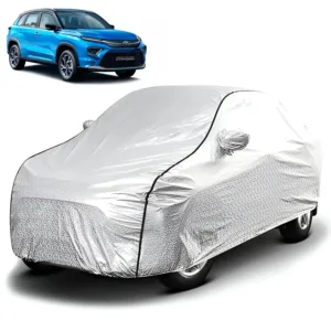 FABTEC - Metallic Silver Black Border Waterproof Car Body Cover for Toyota Hyryder