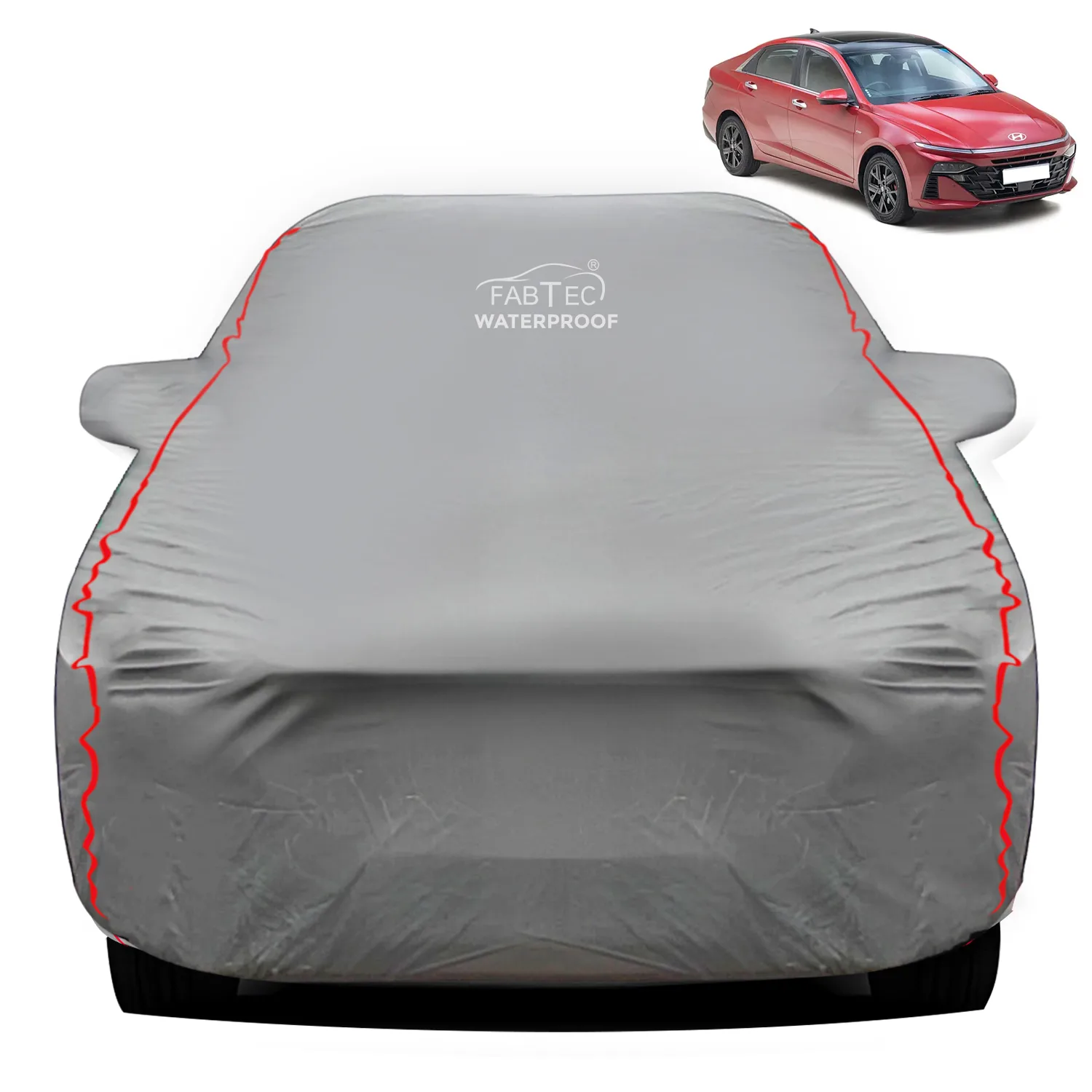 FABTEC - Peva Waterproof Red Border Car Body Cover for Hyundai Verna