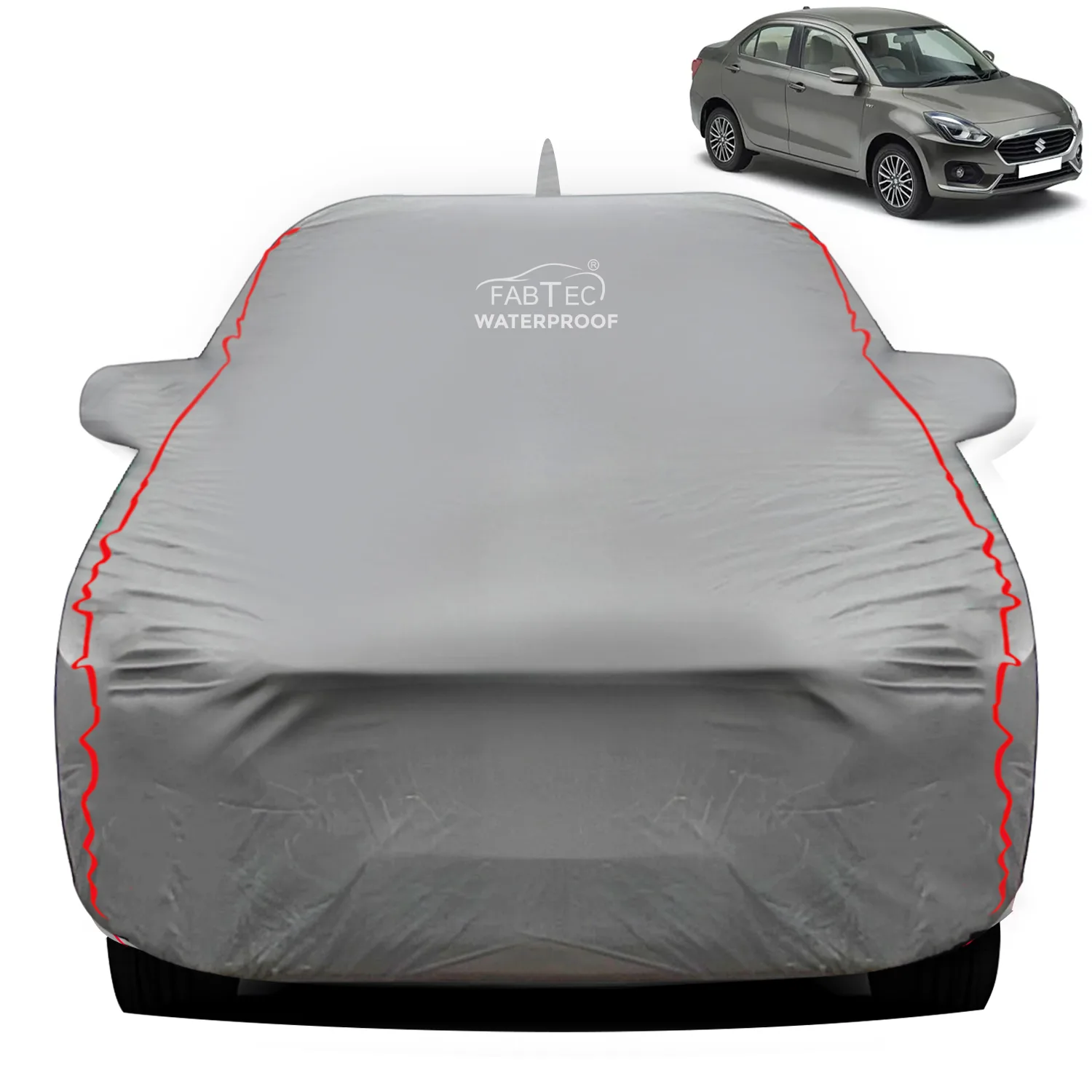 FABTEC - Peva Waterproof Red Border Car Body Cover for Maruti Suzuki Dzire 2017 to 2014