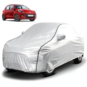 FABTEC - Metallic Silver Black Border Waterproof Car Body Cover for Hyundai Grand I10 Nios