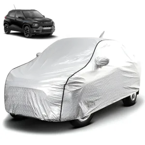 FABTEC - Metallic Silver Black Border Waterproof Car Body Cover for Tata Punch