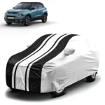 FABTEC - Metallic Silver & Black Stripes Waterproof Car Body Cover for Tata Punch