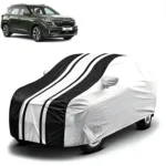 FABTEC - Metallic Silver & Black Stripes Waterproof Car Body Cover for Kia Seltos