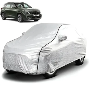 FABTEC - Metallic Silver Black Border Waterproof Car Body Cover for Kia Seltos