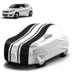 FABTEC - Metallic Silver & Black Stripes Waterproof Car Body Cover for Maruti Suzuki Swift Old