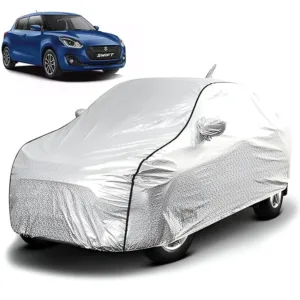 FABTEC - Metallic Silver Black Border Waterproof Car Body Cover for Maruti Suzuki Swift 2018