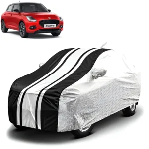 FABTEC Waterproof Silver & Black Stripes Car Body Cover for Maruti Suzuki Swift 2017 – 2026