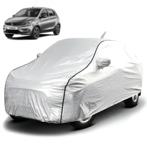 FABTEC - Metallic Silver Black Border Waterproof Car Body Cover for Tata Tiago