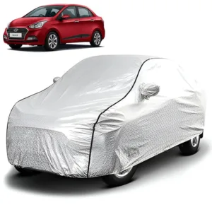 FABTEC - Metallic Silver Black Border Waterproof Car Body Cover for Hyundai Xcent