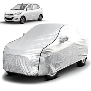 FABTEC - Metallic Silver Black Border Waterproof Car Body Cover for Hyundai I10