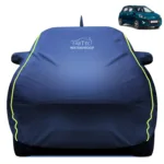 Fabtec Waterproof Car Body Cover for Hyundai Grand Nios  with Mirror Pocket, Triple Stitched and Soft Cotton Lining (Metallic Blue with Neon Piping)