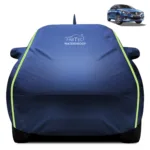 Fabtec Waterproof Car Body Cover for Maruti Suzuki Baleno Old with Mirror And Antenna Pocket, Triple Stitched and Soft Cotton Lining (Metallic Blue with Neon Piping)