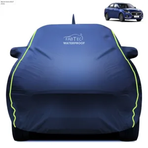 Fabtec Waterproof Car Body Cover for Maruti Suzuki Dzire 2018 with Mirror And Antenna Pocket, Triple Stitched and Soft Cotton Lining (Metallic Blue with Neon Piping)