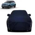 Fabtec Waterproof Car Body Cover for Tata Punch with Mirror Pocket, Triple Stitched and Soft Cotton Lining (Metallic Blue with White Piping)