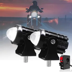 Fabtec U1 Mini Drive Yellow White Projector LED Fog Light for Motorcycle, Bikes & Scooty with On/Off Switch (Set of 2)