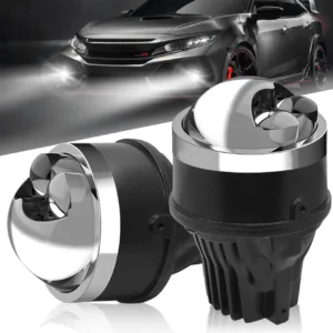 Fabtec 3 Inch App Controlled Tri-Color Projector Lens Fog Light With 3-in-1 Inbuilt 80W LED High/Low Beam 12V Fog Light Projector (White/Yellow, 5500K)