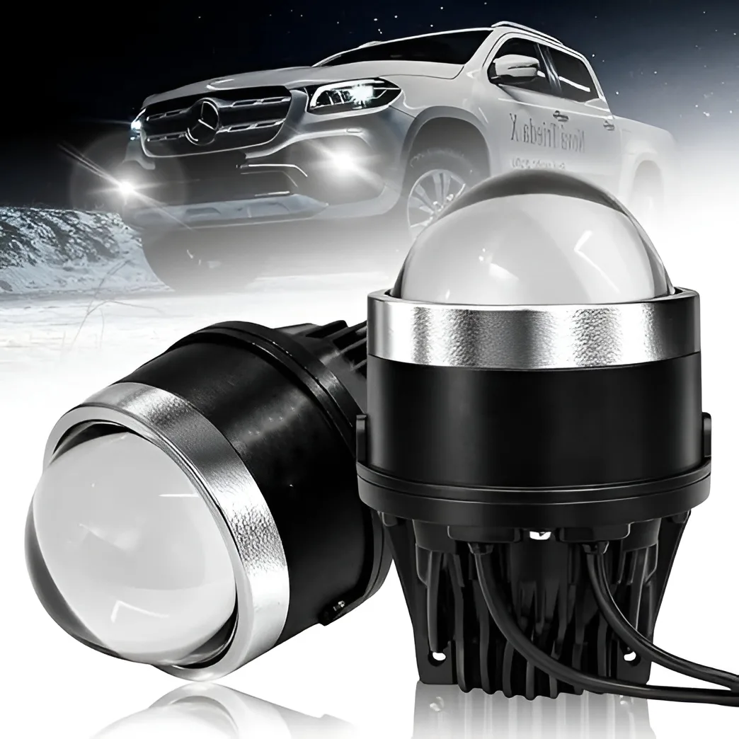 FABTEC 3 Inch 80W Tri Color 3 in 1 White/Yellow/Natural White High Power LED Projector Fog Light for Cars – High/Low Beam Projector (White/Yellow, 5500K)