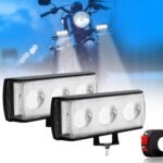 FABTEC 3 Led Ultra Mini Drive Yellow White Fog Light with Red & Blue Stable + Flasher Led DRL Light for Motorcycle, Bikes & Scooty with On/Off Switch