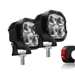 FABTEC 4 LED Small Mini Drive Led Yellow White Projector Fog Light for Motorcycle Bikes & Scooty with On Off Switch (Set of 2)