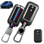FABTEC Car Key Cover Compatible with Maruti Suzuki Baleno | Grand vitara | Brezza | Jimny | Ertiga | Fronx | Swift dzire | Metal Silicone TPU Protective Shell with 2 Smart Button (Black)