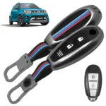 FABTEC Car Key Cover Compatible with Maruti Suzuki Ignis | S-Cross | Baleno | Ciaz | Vitara Brezza | Swift | SX4 | Ertiga - 3 Smart Button Metal Silicone TPU Protective Shell with Keychain (Black)