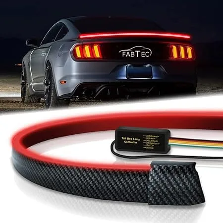 Fabtec Car Led Rear Spoiler Brake Light, Carbon Fiber Strip Taillight with Sequential Turn Signal Indicator & Running Light Modes for Car Trunk/Diggy, Universal for All Cars