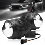 Fabtec 2 Inch Smart AI App Controlled Tri-Color Projector Lens Fog Light With 3-in-1 Inbuilt Led High/Low Beam 12V BI-Xenon Fog Light Projector Housing, (White/Yellow, 5500K)