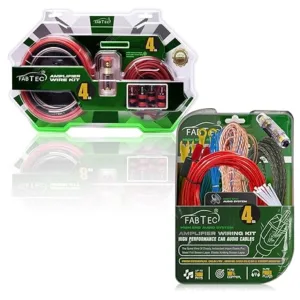 Fabtec 4 Gauge Car Amplifier Wiring Kit – Dual Channel Copper Wire kit Class AB Amp Compatible (3000w Peak /600w RMS)