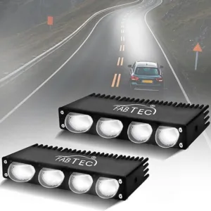 FABTEC T1 Hidden Drive 4 Led 120W Bumper Projector Fog Lights, Super Bright 15000LM White + Yellow Dual Beam + Flasher Spot Beam Fog Lights for Cars (Set of 2)