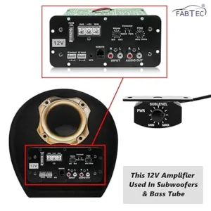 FABTEC 12V Dual Channel 120W Multi Channel Car Amplifier Stereo Mono Amp Audio, Bass Sub Woofer Kit, Monoblock, Class AB, Mosfet Power Supply with Volume Control Remote