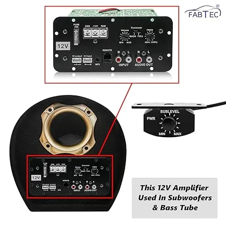 FABTEC 12V Dual Channel 120W Multi Channel Car Amplifier Stereo Mono Amp Audio, Bass Sub Woofer Kit, Monoblock, Class AB, Mosfet Power Supply with Volume Control Remote