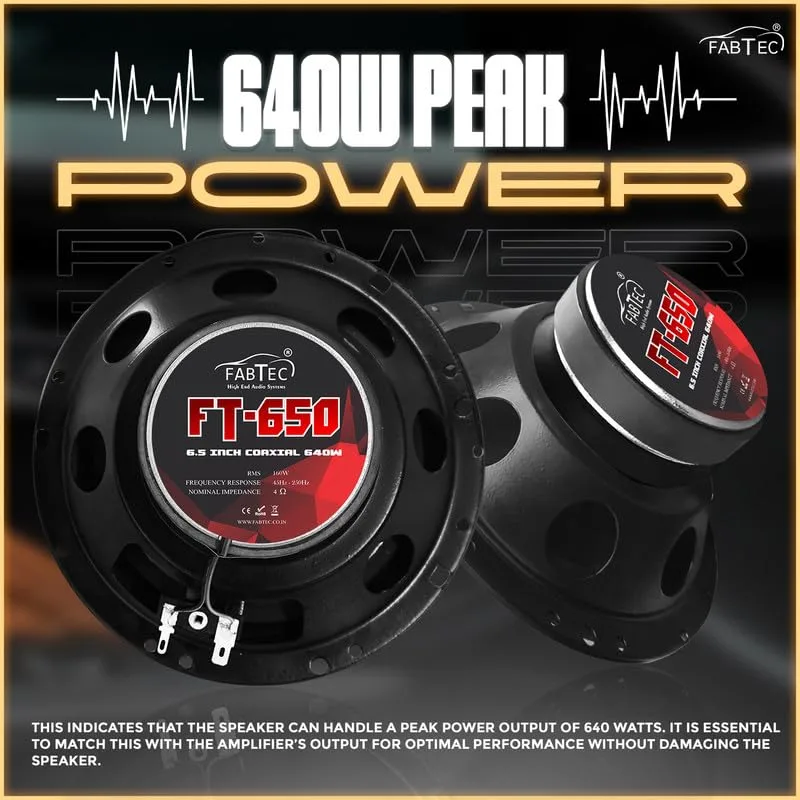 FABTEC 6.5 Inch 640 Watt Car Door Speakers High Performance 3 Way Full Range Co Axial Speakers (Set of 2) - Image 7