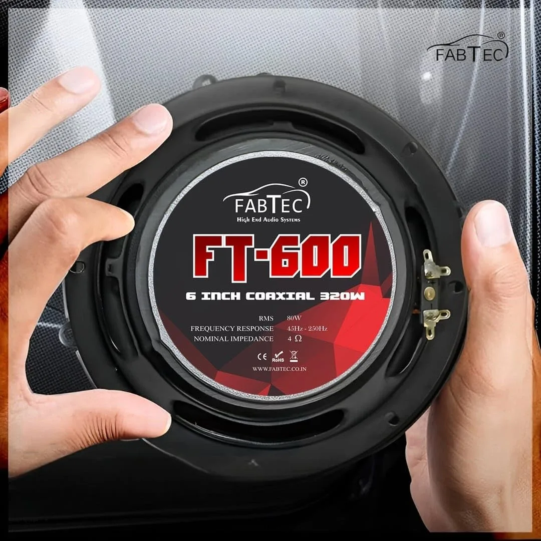 FABTEC 6 Inch 320 Watt Car Door Speakers 80W RMS High Performance 3 Way Full Range Co Axial Car Speakers (Set of 2) - Image 3