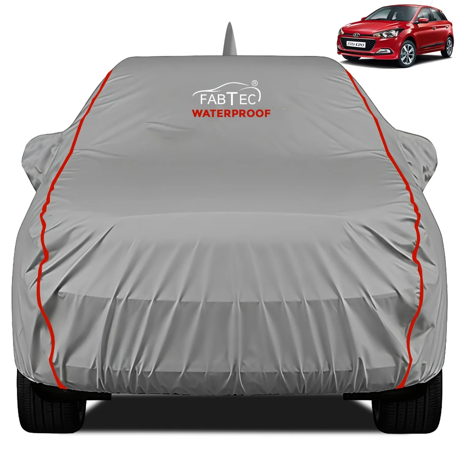 FABTEC - Peva Waterproof Red Border Car Body Cover for Hyundai I10 Old