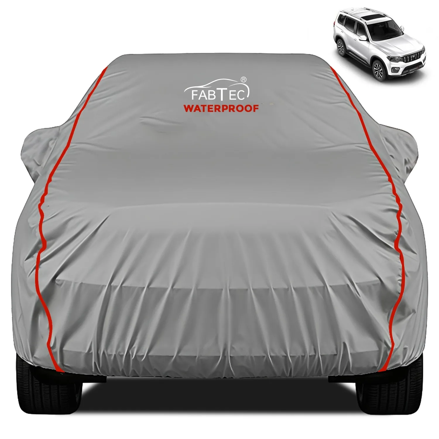 FABTEC - Peva Waterproof Red Border Car Body Cover for Mahindra Scorpio N