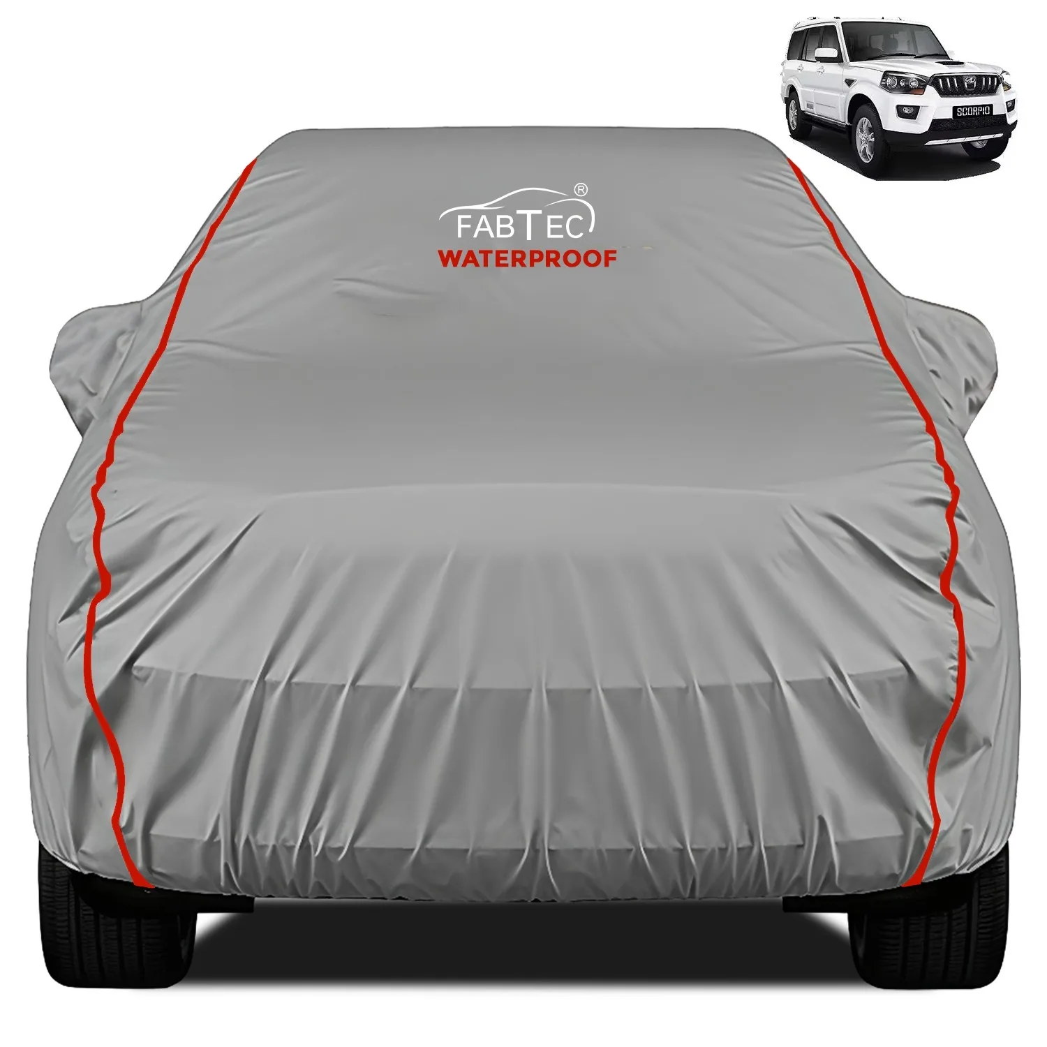 FABTEC - Peva Waterproof Red Border Car Body Cover for Mahindra Scorpio S5 Old