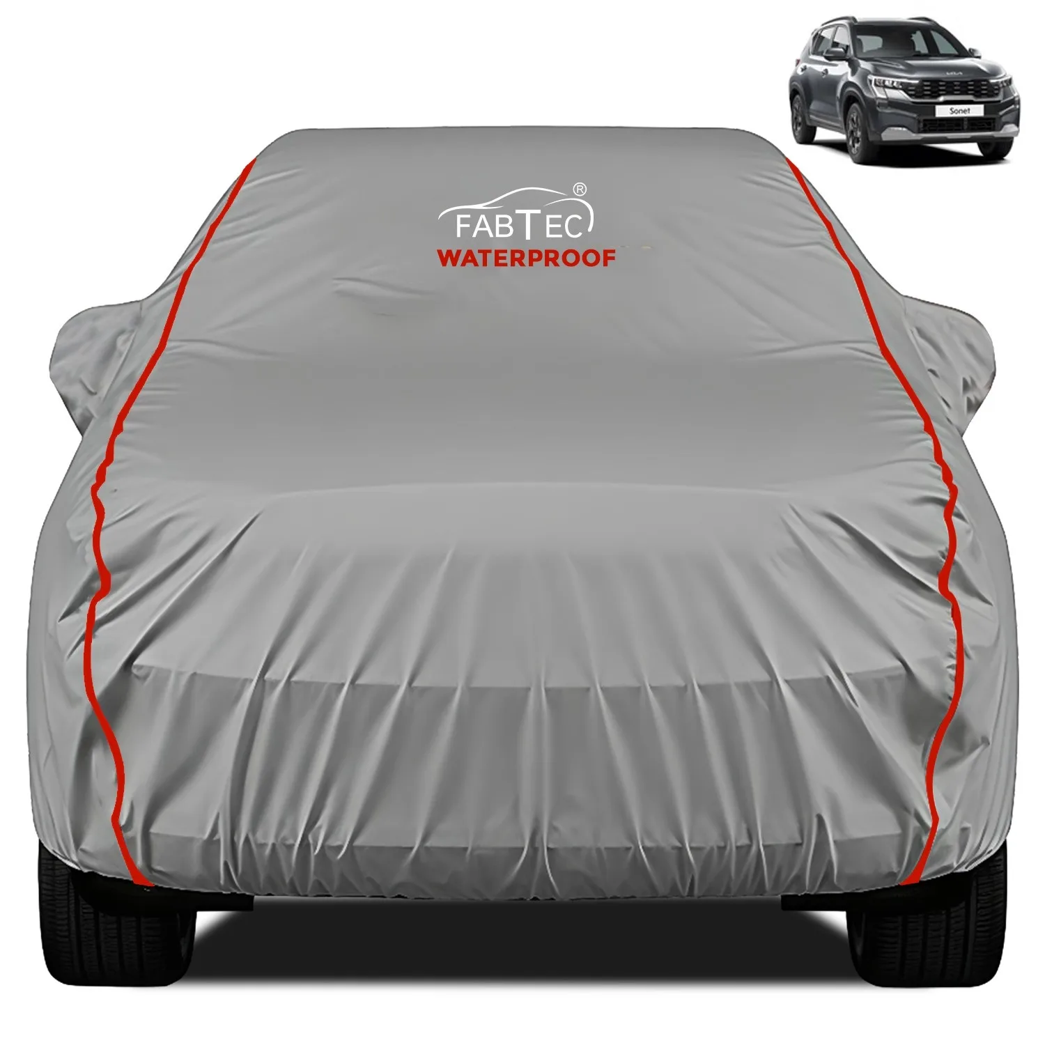 FABTEC - Peva Waterproof Red Border Car Body Cover for Kia Sonet