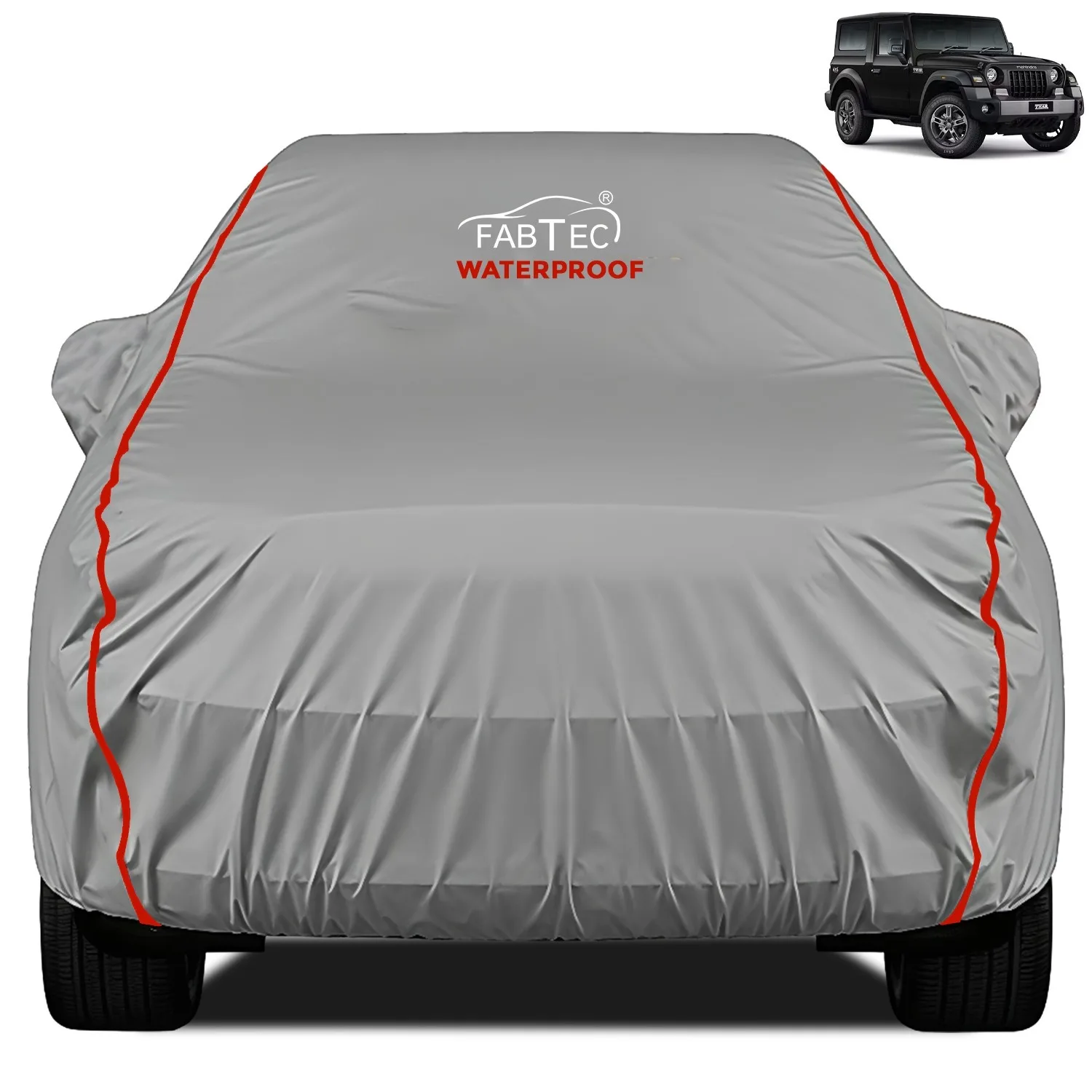 FABTEC - Peva Waterproof Red Border Car Body Cover for Mahindra Thar