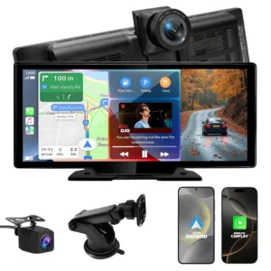 FABTEC 10 Inch, 4k Dash Camera for Car, Supports Apple CarPlay/Android Auto System Touch Screen, 1080p Rear Cam for Car with GPS, with Voice Control, Bluetooth for All Vehicles
