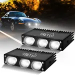 FABTEC T1 Hidden Drive 100W 3 Led Bumper Projector Fog Lights, Super Bright 12000LM White+Yellow Dual Beam + Flasher Spot Beam Fog Lights for Cars (Set of 2)