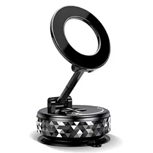 FABTEC Magnetic Mobile Holder with Vacuum Suction Cup | Strong 360° Adjustable Stand for Car Dashboard, Mirrors, Kitchen & Gym Surfaces | Universal Locking Mount for All Smartphones (Short Design)