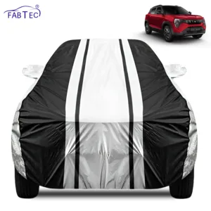 FABTEC Waterproof Silver & Black Stripes Car Body Cover for Mahindra 3XO